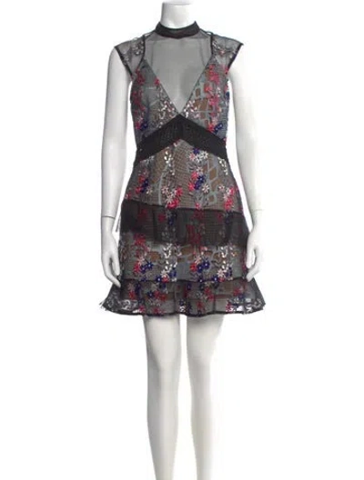 Pre-owned Self-portrait Floral Print Mini Dress In Blue