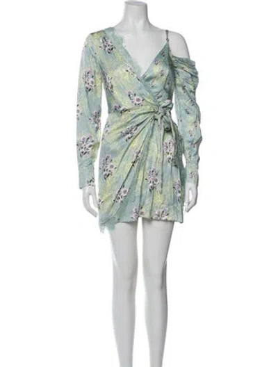Pre-owned Self-portrait Floral Print Mini Dress W/ Tags In Blue