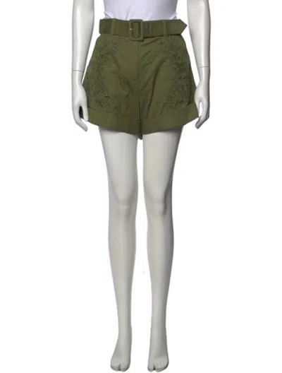 Pre-owned Self-portrait Floral Print Mini Shorts In Green