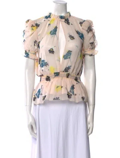 Pre-owned Self-portrait Floral Print Mock Neck Blouse In Pink