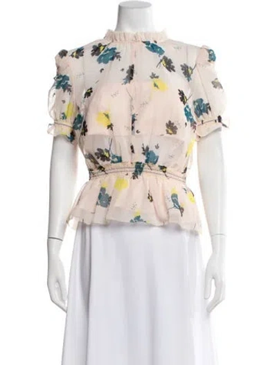 Pre-owned Self-portrait Floral Print Mock Neck Blouse W/ Tags In Pink
