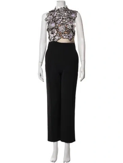 Pre-owned Self-portrait Floral Print Mock Neck Jumpsuit In Black