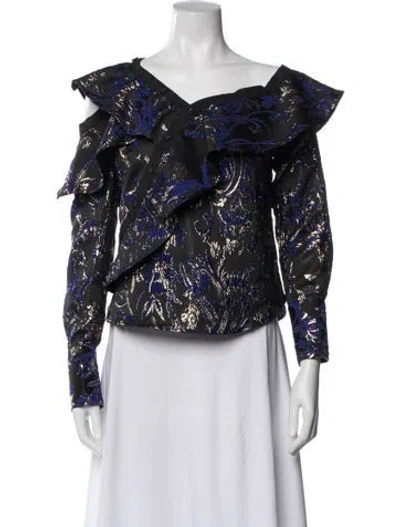 Pre-owned Self-portrait Floral Print Off-the-shoulder Blouse W/ Tags In Blue