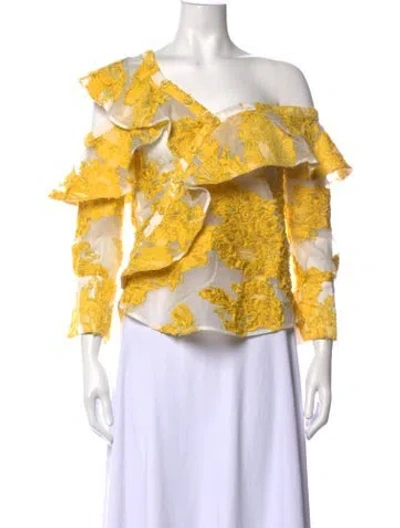Pre-owned Self-portrait Floral Print Off-the-shoulder Blouse W/ Tags In White