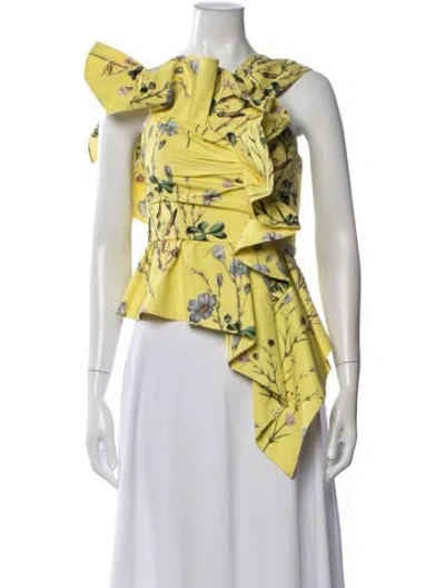 Pre-owned Self-portrait Floral Print Off-the-shoulder Top In Yellow
