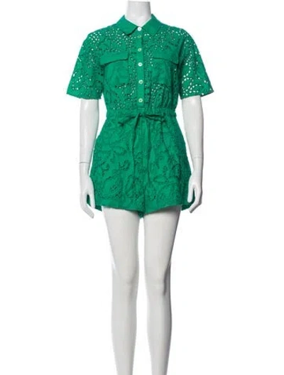 Pre-owned Self-portrait Floral Print Romper In Green