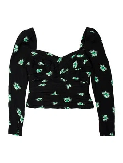 Pre-owned Self-portrait Floral Print Square Neckline Crop Top W/ Tags In Black