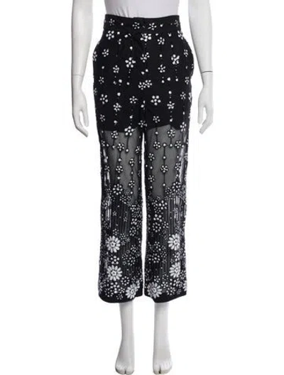 Pre-owned Self-portrait Floral Print Straight Leg Pants In Blue