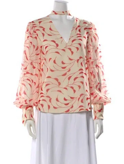 Pre-owned Self-portrait Floral Print V-neck Blouse In Neutral