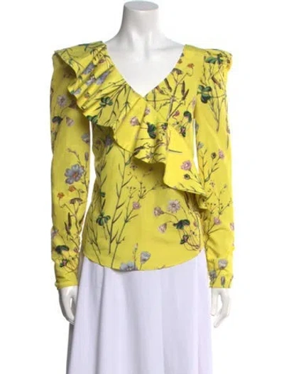 Pre-owned Self-portrait Floral Print V-neck Blouse In Yellow
