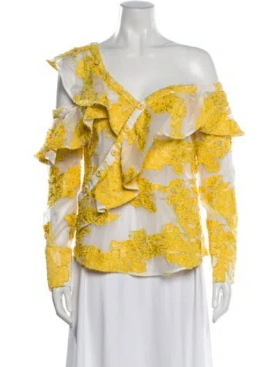 Pre-owned Self-portrait Floral Print V-neck Blouse In Yellow