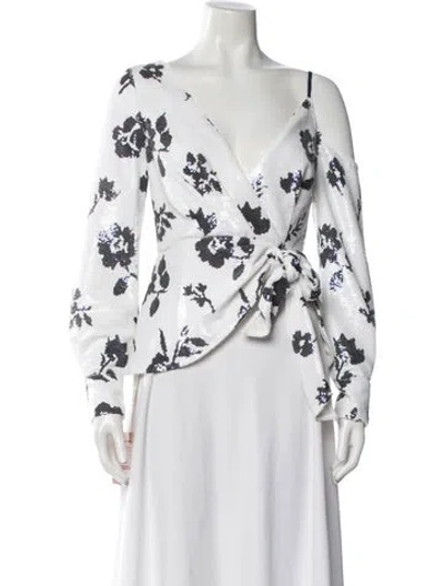 Pre-owned Self-portrait Floral Print V-neck Top W/ Tags In White