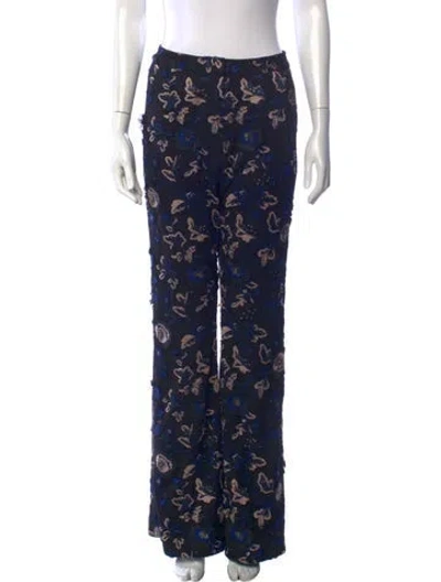 Pre-owned Self-portrait Floral Print Wide Leg Pants In Blue