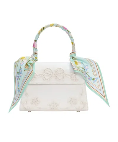 Self-portrait Mini Clutch With Handle And Feathered Detail In White
