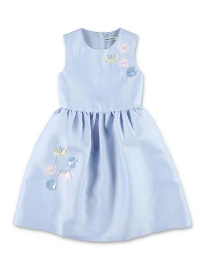 Self-portrait Floral Sequin Taffeta Dress For Girls With Fitted Bodice And Fluted Skirt In Black
