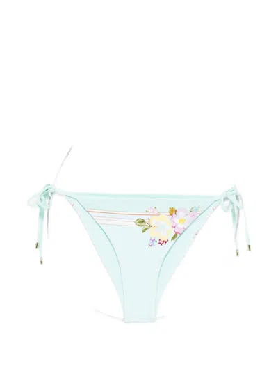 Self-portrait Floral String Bikini Bottoms In Blue