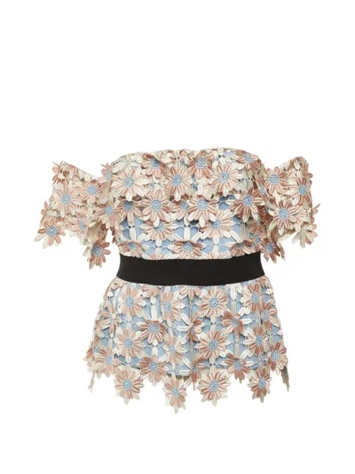 Pre-owned Self-portrait Floral-appliqué Blouse In Pink