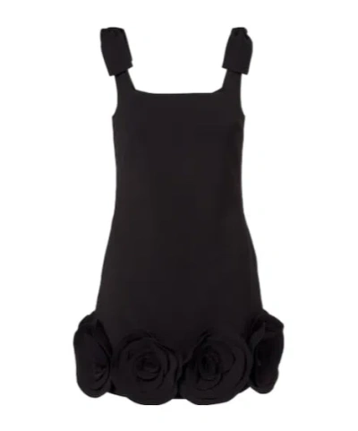 Self-portrait Floral-applique Crepe Minidress In Black