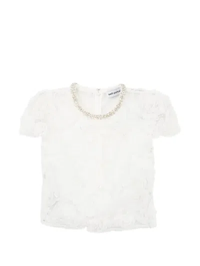 Self-portrait Floral-appliqué Crystal-embellished Blouse In White