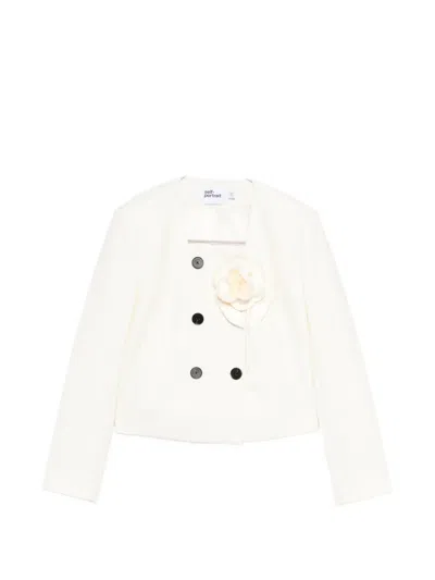 Self-portrait Floral-appliqué Double-breasted Jacket In White