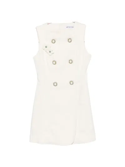 Self-portrait Floral-appliqué Mini Denim Dress In Gray