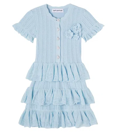 Self-portrait Kids' Floral-appliqué Pointelle Dress In Blue