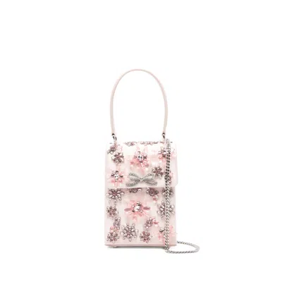 Self-portrait Floral-crystal Satin Mini Tote Bag In Pink
