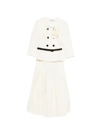 Self-portrait Floral-detail Belted Skirt Suit In White