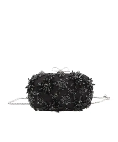 Self-portrait Floral-embellished Clutch Bag In Black