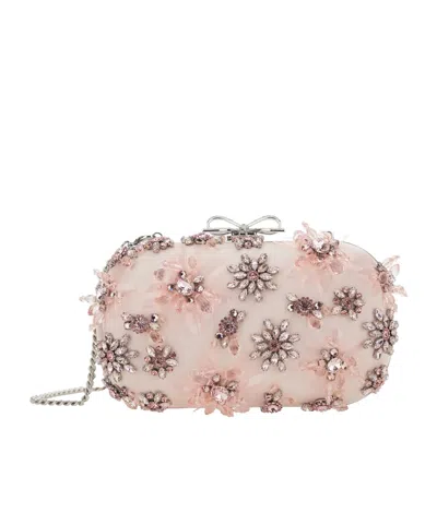Self-portrait Floral-embellished Clutch Bag In Brown