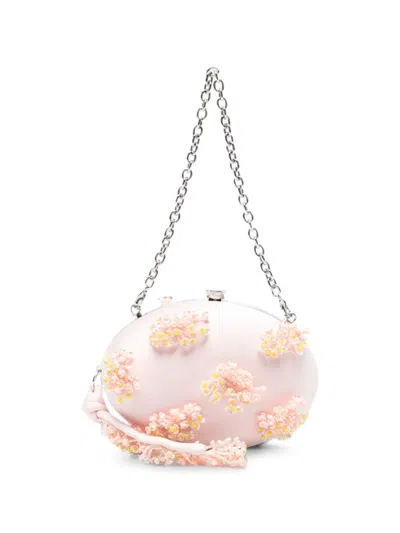 Self-portrait Floral-embellished Clutch Bag In Pink