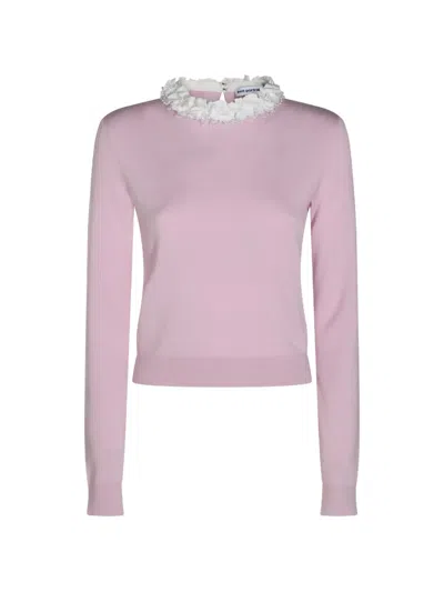 Self-portrait Floral-embellished Long-sleeve Sweater In Pink