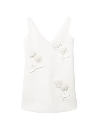 Self-portrait Floral-embellished Mini Dress In White