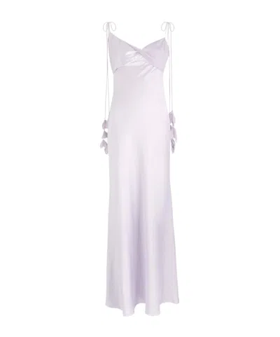Self-portrait Floral-embellished Satin Maxi Slip Dress In White