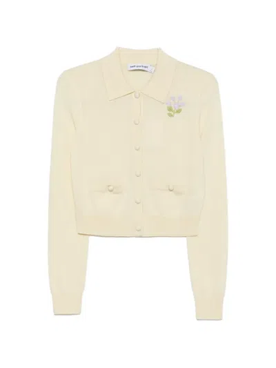 Self-portrait Floral-embroidered Button-up Cardigan In Yellow