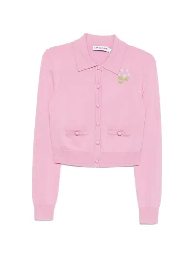 Self-portrait Floral-embroidered Cardigan In Pink