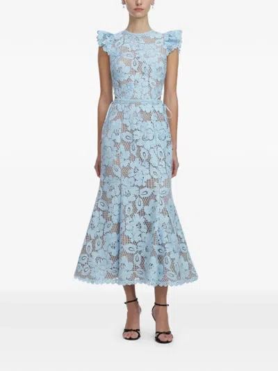 Self-portrait Floral-embroidered Midi Dress In Blue