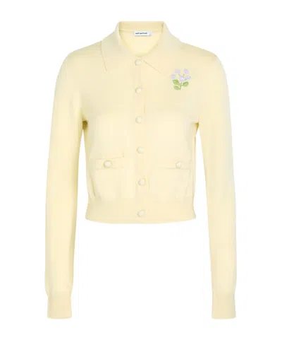 Self-portrait Floral-embroidered Wool Cardigan In Neutral