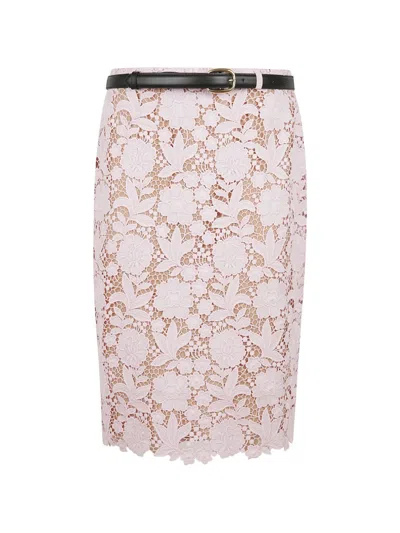 Self-portrait Floral-lace Belted Midi Skirt In Pink