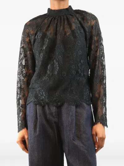 Pre-owned Self-portrait Floral-lace Blouse In Black