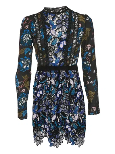 Pre-owned Self-portrait Floral-lace Dress In Blue