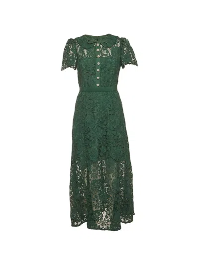 Pre-owned Self-portrait Floral-lace Dress In Green