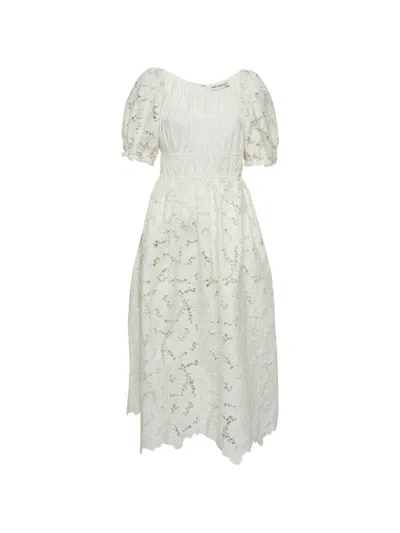 Pre-owned Self-portrait Floral-lace Flared Midi Dress In White