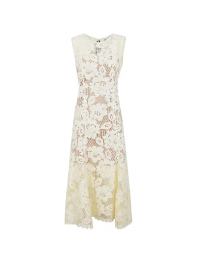 Self-portrait Floral Lace Midi Dress With Back Bow Detail In Yellow