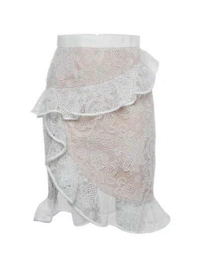 Pre-owned Self-portrait Floral-lace Midi Skirt In White
