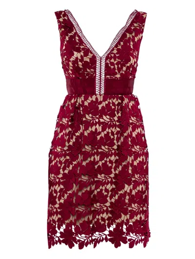 Pre-owned Self-portrait Floral-lace Mini Dress In Red