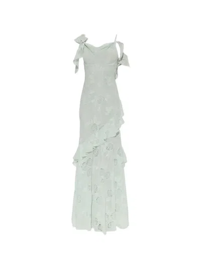 Self-portrait Embroidered Ruffled Georgette Maxi Dress In Green