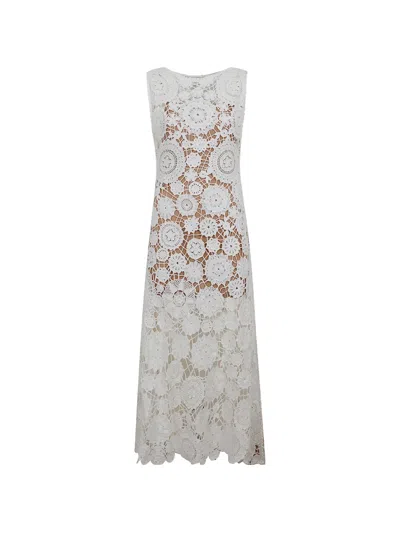Self-portrait Floral-motif Crochet-knit Dress In White