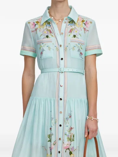 Self-portrait Abito Midi In Organza Con Stampa Floreale In Blue