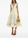 Self-portrait Floral Pleated Sleeveless Dress Knee Length In Yellow